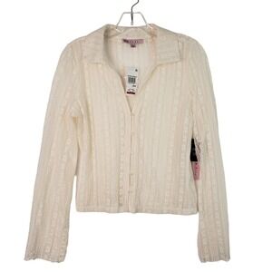 Crave‎ Fame Womens Large Marshmallow Lace Knit Button Down Long Sleeve Blouse